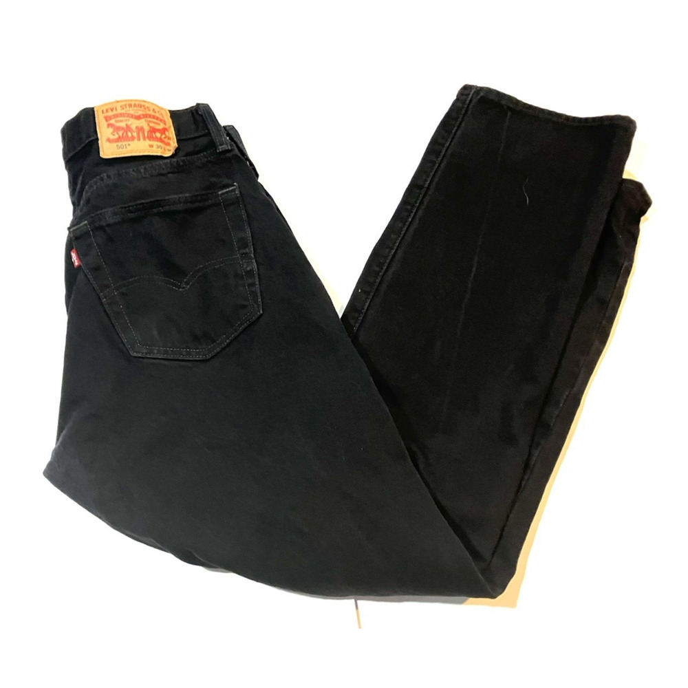 Levis 501 Black Denim Jeans Mens 30x30 (Fits 29x29) Button Fly Straight Leg